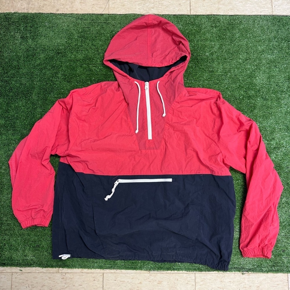 Abercrombie and Fitch Salmon and Navy Windbreaker Pullover lined Hoodie, Size XL